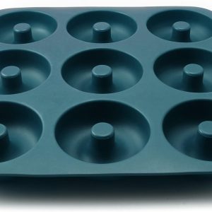 Large Silicone Donut Pan for Baking, 9 Cavity Non-Stick Food Grade Silicone Donut Molds, Doughnut Pan and Bagel Pans for Baking & Kitchen, BPA Free 11.2 x 11.1 Inches, Dishwasher Safe - Blue