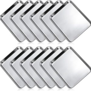12 Pieces Baking Sheet Pan Cookie Sheet Set for Oven Stainless Steel Trays Nonstick Small Serving Tray Cake Toaster Metal Food Trays, Oven and Dishwasher Safe(10 x 8 x 1 Inch)