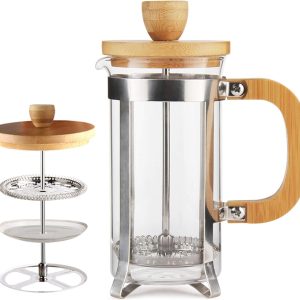 12 oz French Press Coffee/Tea Maker Single Cup Espresso Press Stainless Steel Filter 0.35L High Borosilicate Carafe Durable Bamboo Handle Small Coffee Maker