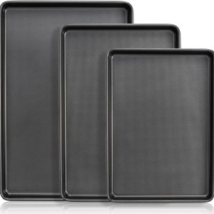 Baking Sheet Pan Set, Nonstick Cookie Sheet for Oven, Carbon Steel Half, Jerry Roll Pan with Diamond Texture Pattern, Heavy Duty Baking Tray, Set of 3