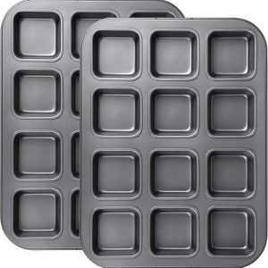 2 Pack Brownie Pan, Non-stick Baking Bread Pan, Heavy Duty Carbon Steel Mini Muffin Pan, 12-Cavity Loaf Pan